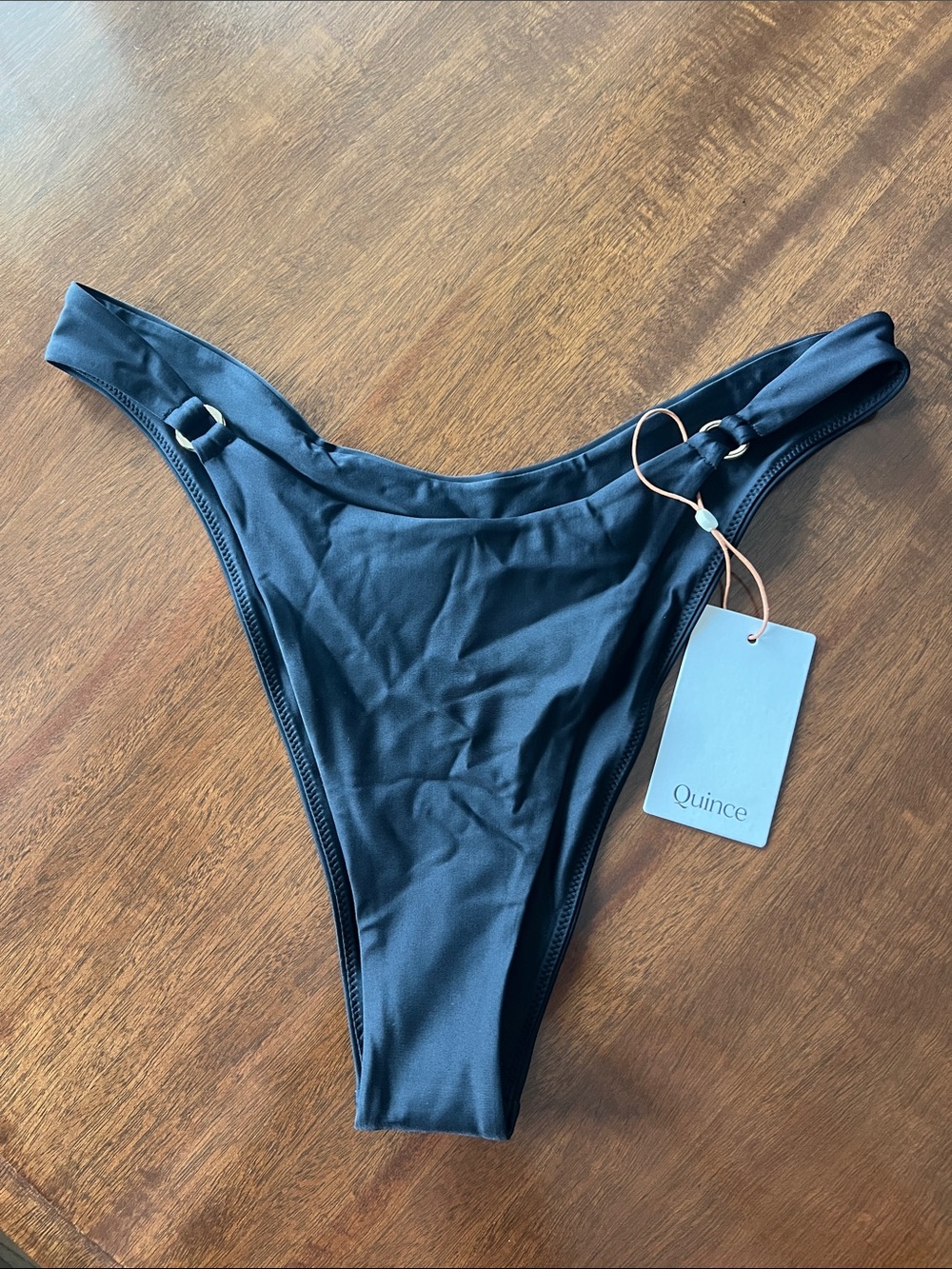 Quince Women's Black High-Cut Bikini Bottom with Side Rings